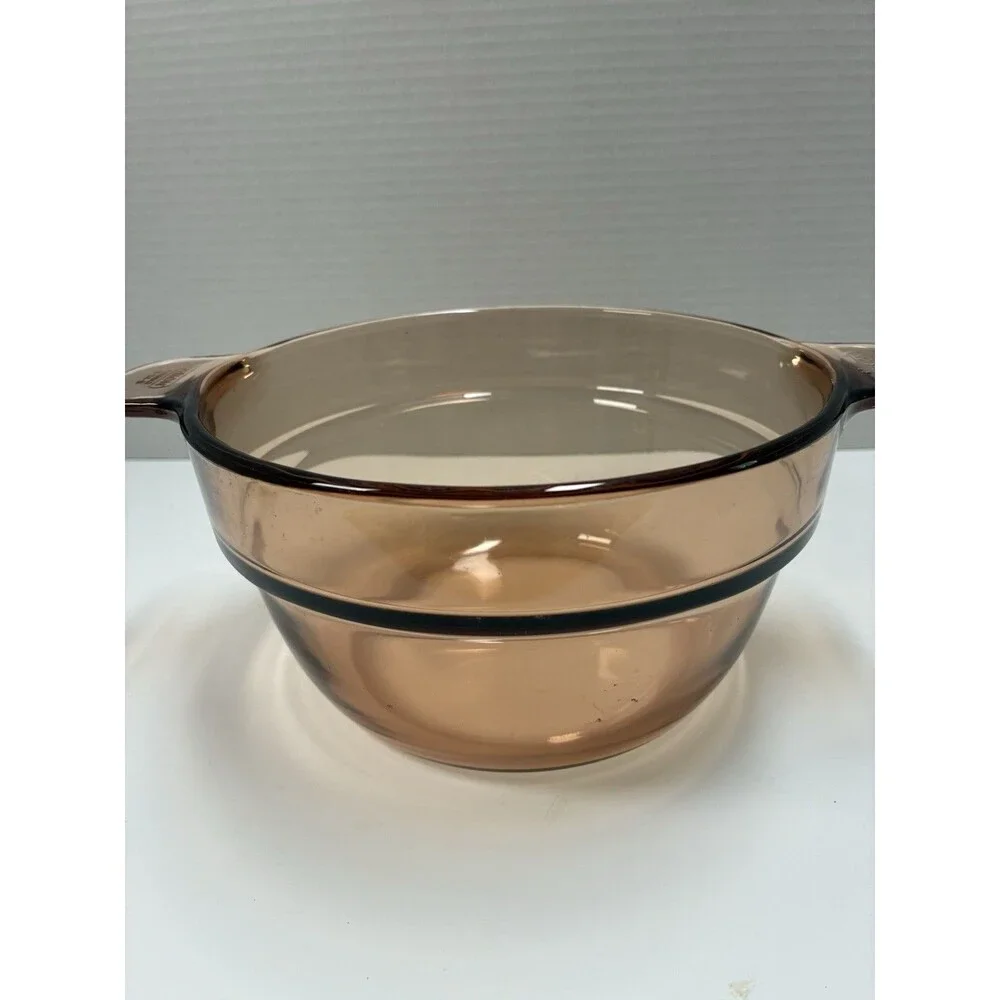 Vision Corning Ware Amber Glass Cookware Lot 2 Pc Bowl & Frying Pan USA